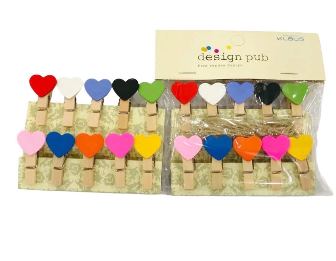 Wooden Frame Clips with Rope | Photoframe Hanging Clips (3.5 x 1.5 cm) | Set of 10