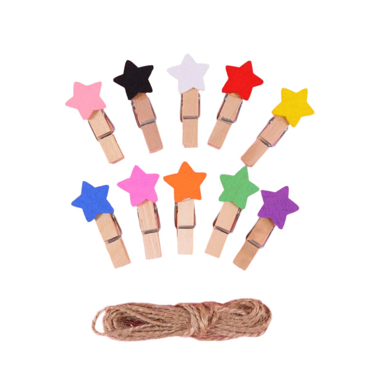 Wooden Frame Clips with Rope | Photoframe Hanging Clips (3.5 x 1.5 cm) | Set of 10