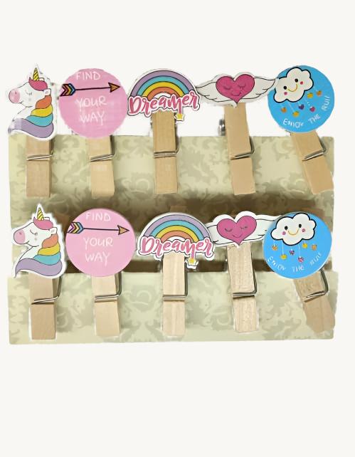 Wooden Frame Clips with Rope | Photoframe Hanging Clips (3.5 x 1.5 cm) | Set of 10