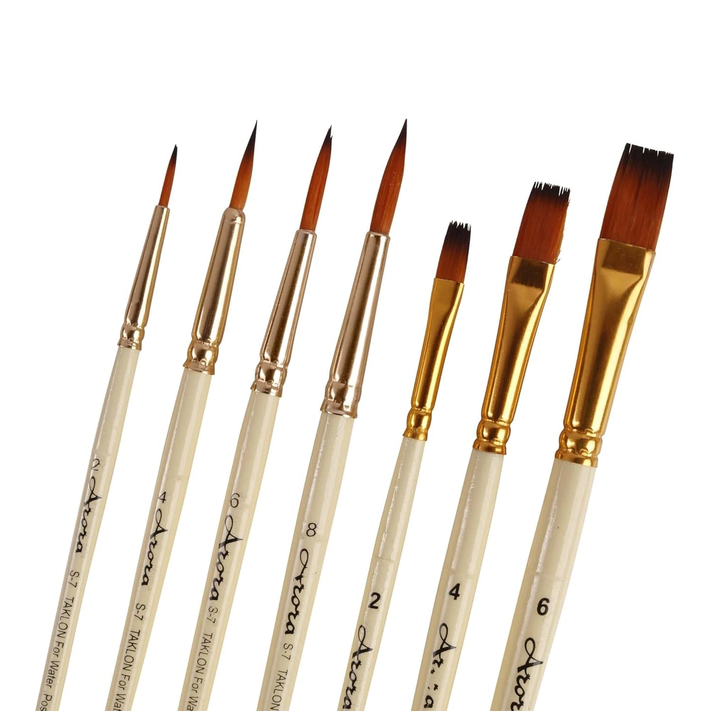 Arora Synthetic Round & Flat Tip Paintbrushes | Pack of 7
