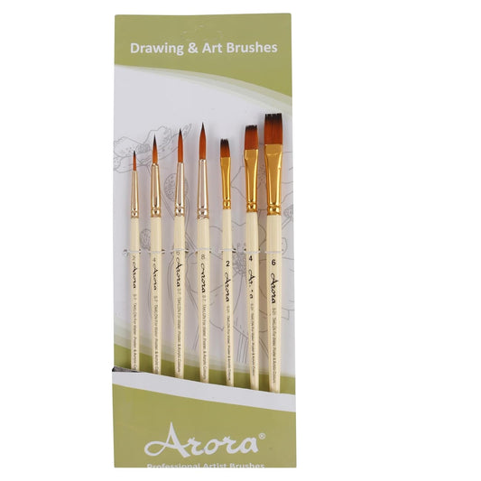 Arora Synthetic Round & Flat Tip Paintbrushes | Pack of 7