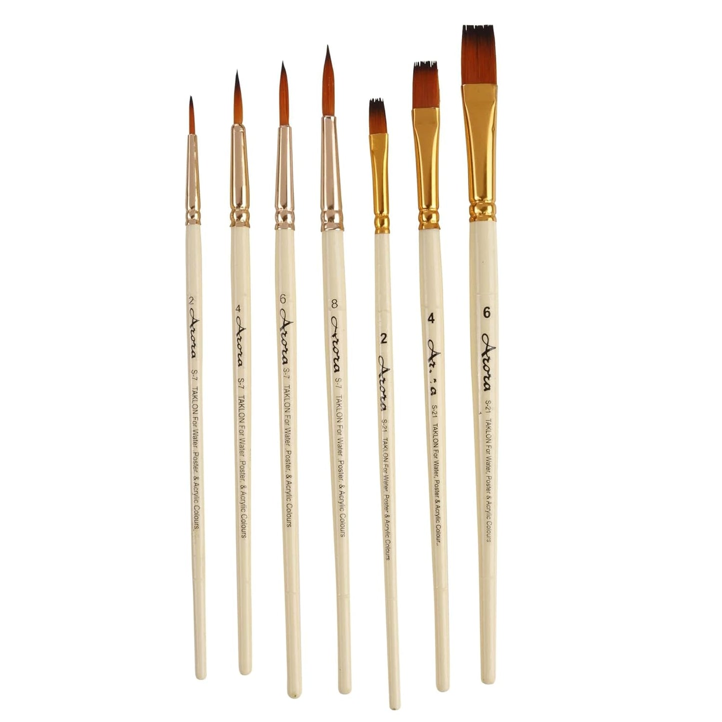 Arora Synthetic Round & Flat Tip Paintbrushes | Pack of 7
