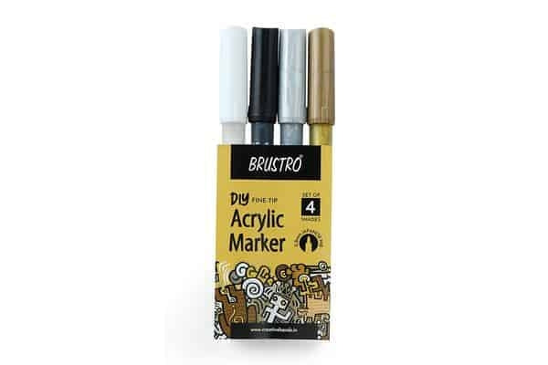 Brustro Acrylic (DIY) Fine Tip Marker Set of 4 - Gold, Silver, Black, White