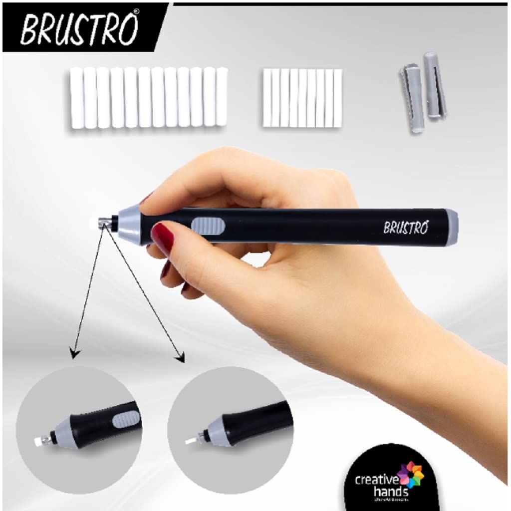BRUSTRO Electric Automatic Eraser | Slim Battery Operated | 2.3mm, 5mm| 22 Refills, 2 Eraser Holders | (Batteries not Included)