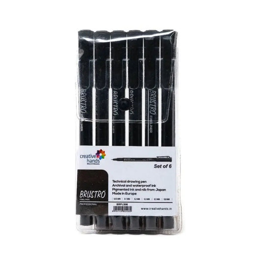 BRUSTRO Professional Pigment Based Fineliner Pen | Black | Set of 6 |
