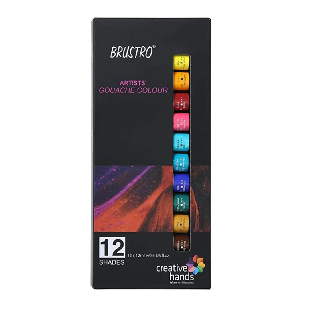 BRUSTRO Artists Gouache Colour | Set of 12 Colours | 12ml Tubes