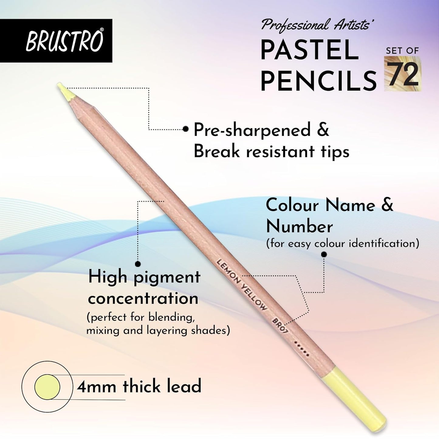 BRUSTRO Artists Pastel Pencils - Set of 72 Shades