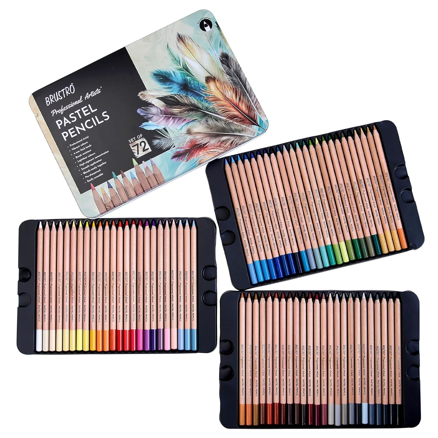 BRUSTRO Artists Pastel Pencils - Set of 72 Shades