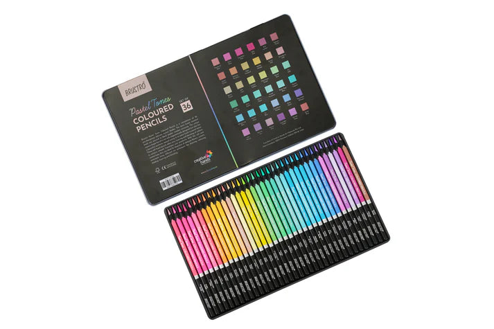 BRUSTRO Artist's Coloured Pencils Pastel Tone Set of 36 (in elegant tin box)