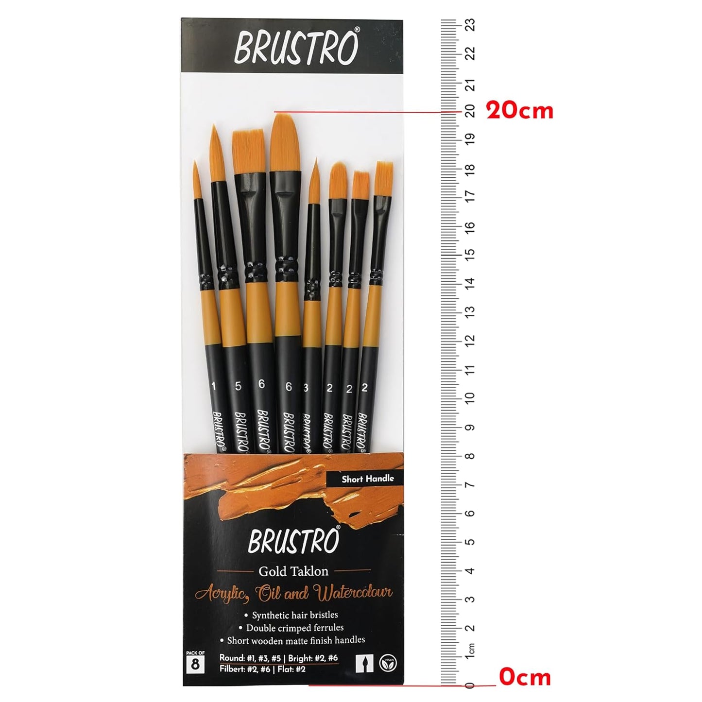 BRUSTRO Artist Gold Taklon Brush Set | Set of 8 Brushes | Short Handle