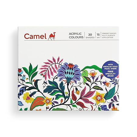 Camel Acrylic Colour Set with a Brush | 20 shades | 15ml