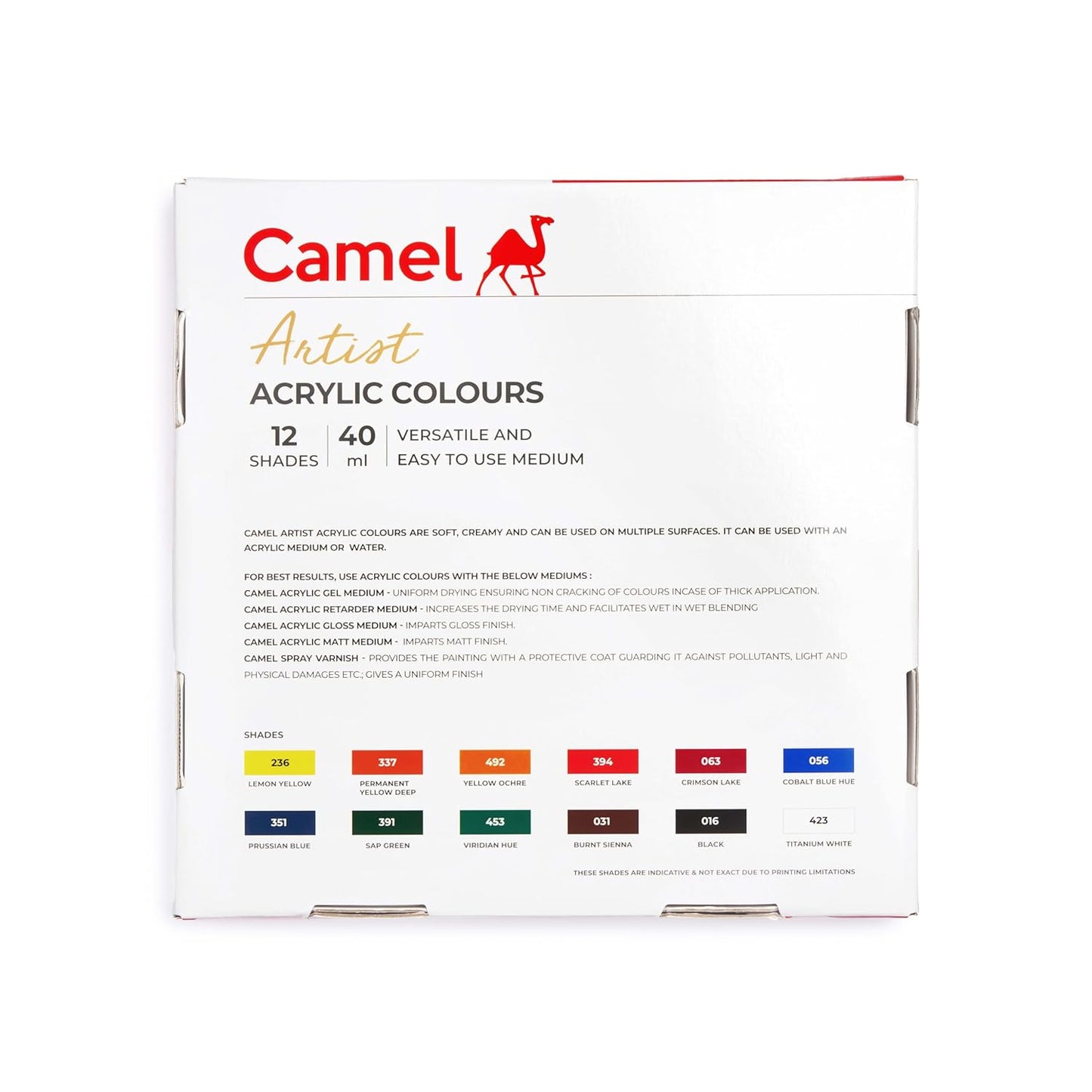 Camel Artist Acrylic Colour Set | 40ml | 12 Shades