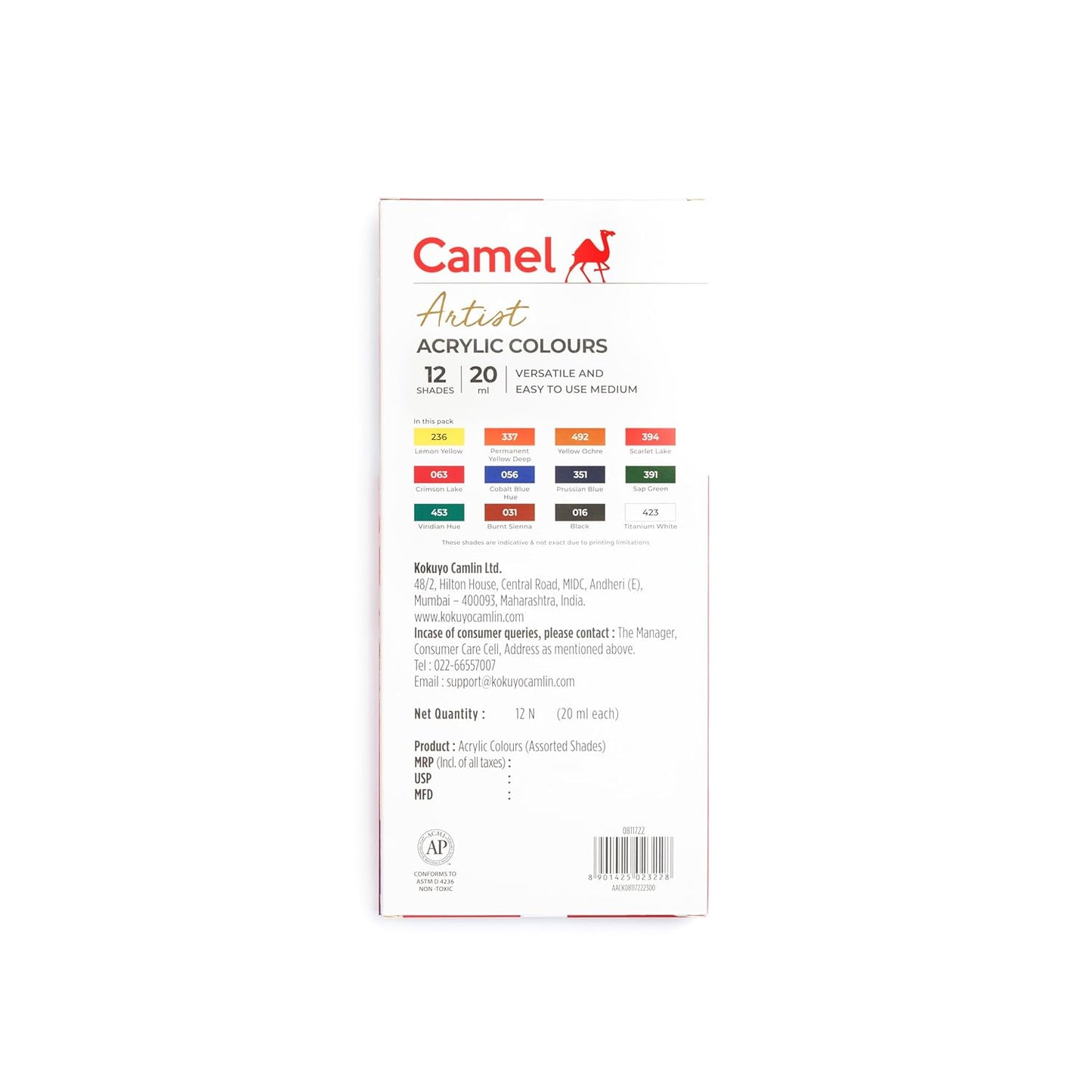 Camel Acrylic Color Box | 20Ml Tubes | 12 Shades