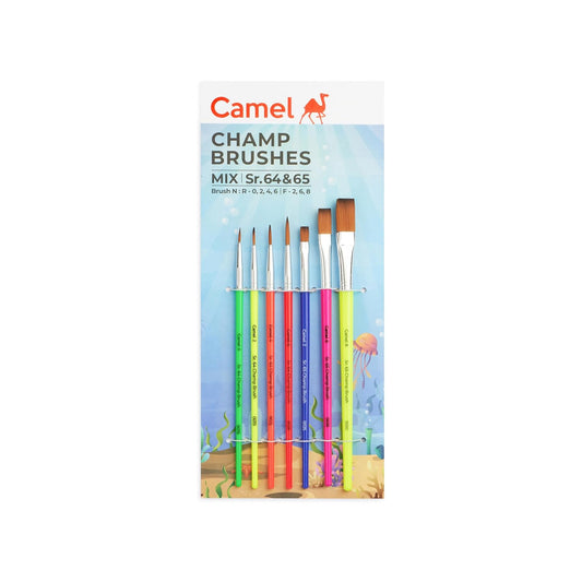 Camel Plastic Champ Brushes | Set of 7 Brushes |  Round and Flat