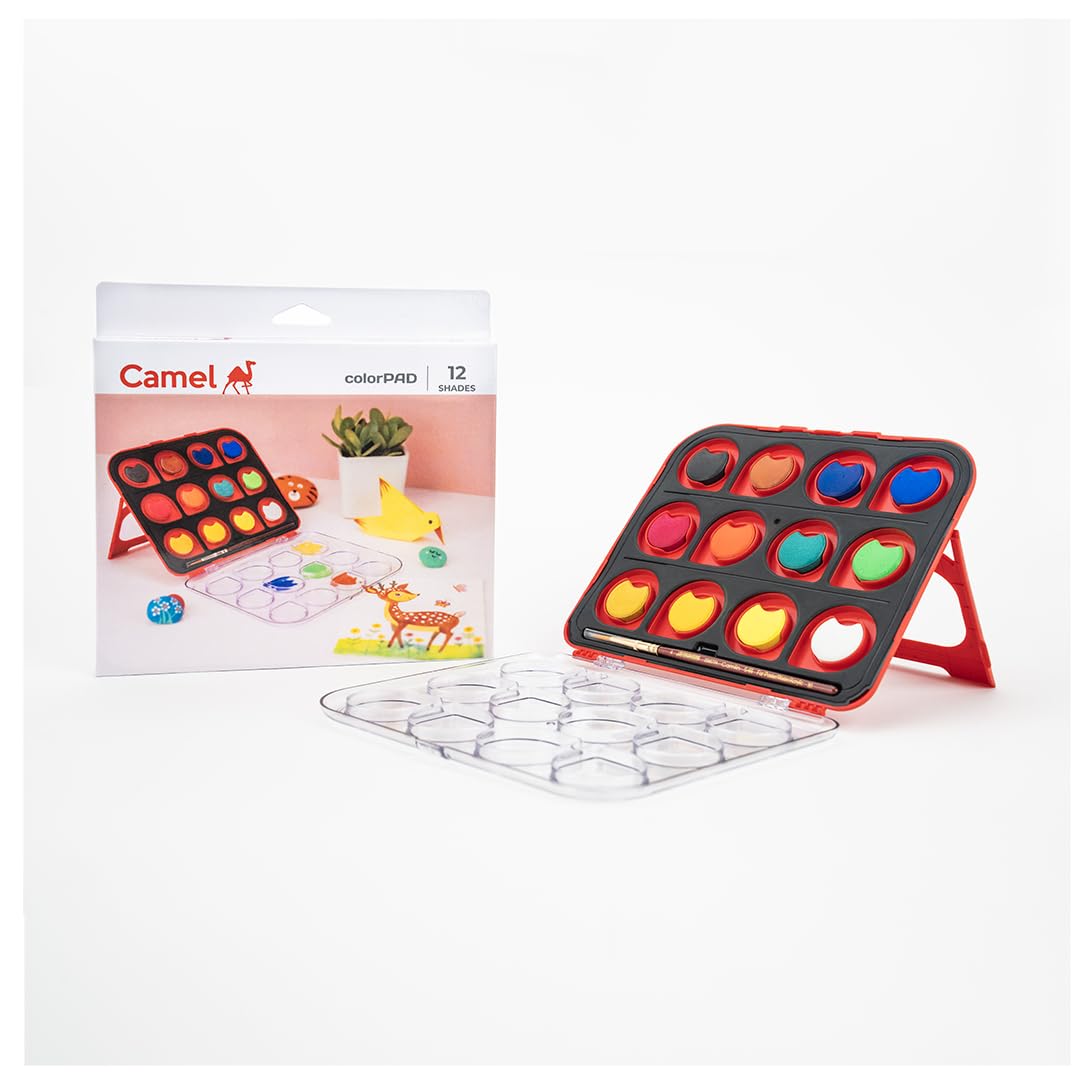 Camel ColorPad Watercolor Cake with Paint Brush | 24 Shade Set | Vibrant Colors | Portable Design