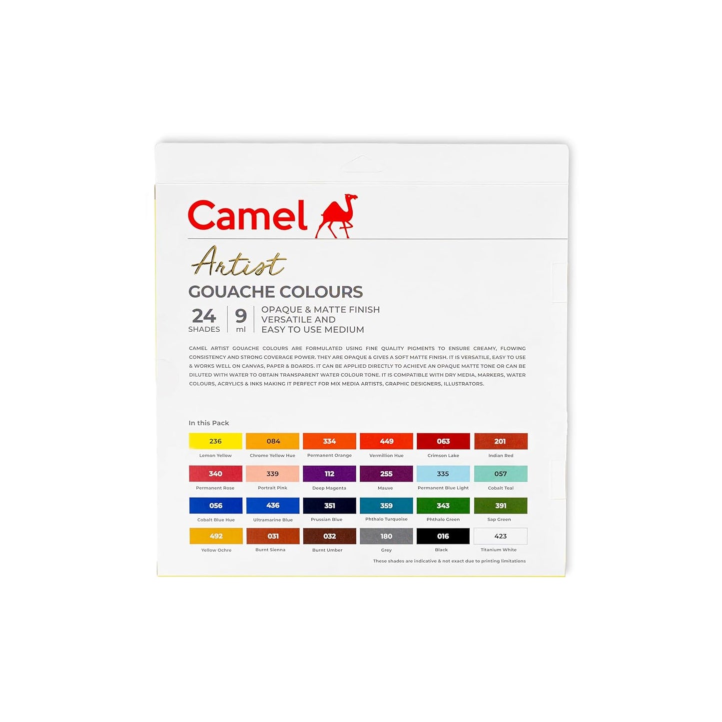 Camel Artist Gouache Colour Set | 24 Shades | 9ml