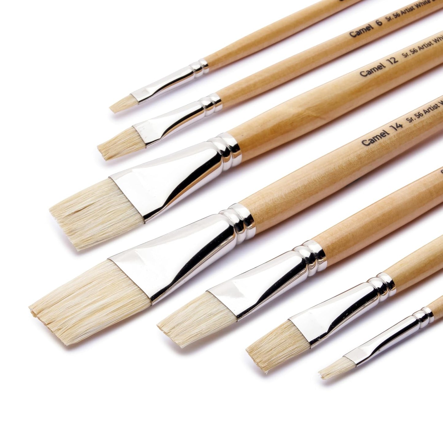 Camel Paint Brush - White Bristle Flat, | Ideal for Oil Painting | Set of 7