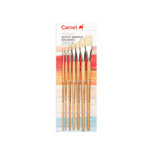 Camel Paint Brush - White Bristle Flat, | Ideal for Oil Painting | Set of 7