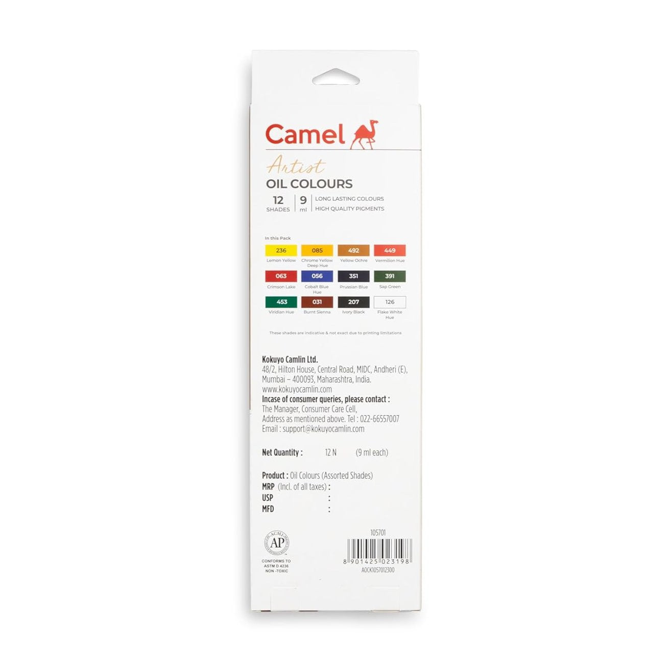 Camel Artist's Oil Color Box | 9ml tubes | 12 Shades