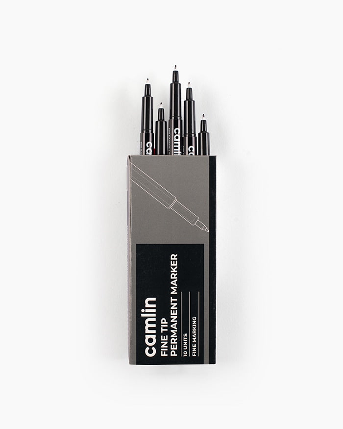 Camlin Permanent Marker Fine Tip | Black | Pack of 10 Markers