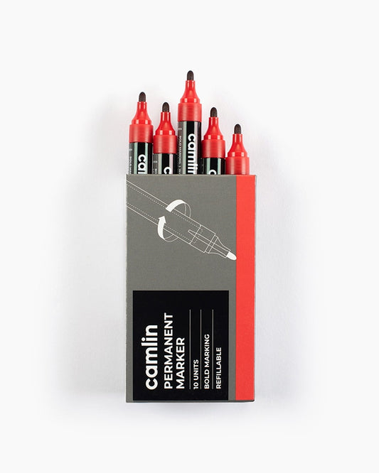 Camlin Permanent Marker Bold Tip | Red | Pack of 10 Markers