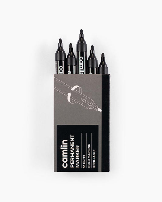 Camlin Permanent Marker Bold Tip | Black | Pack of 10 Markers