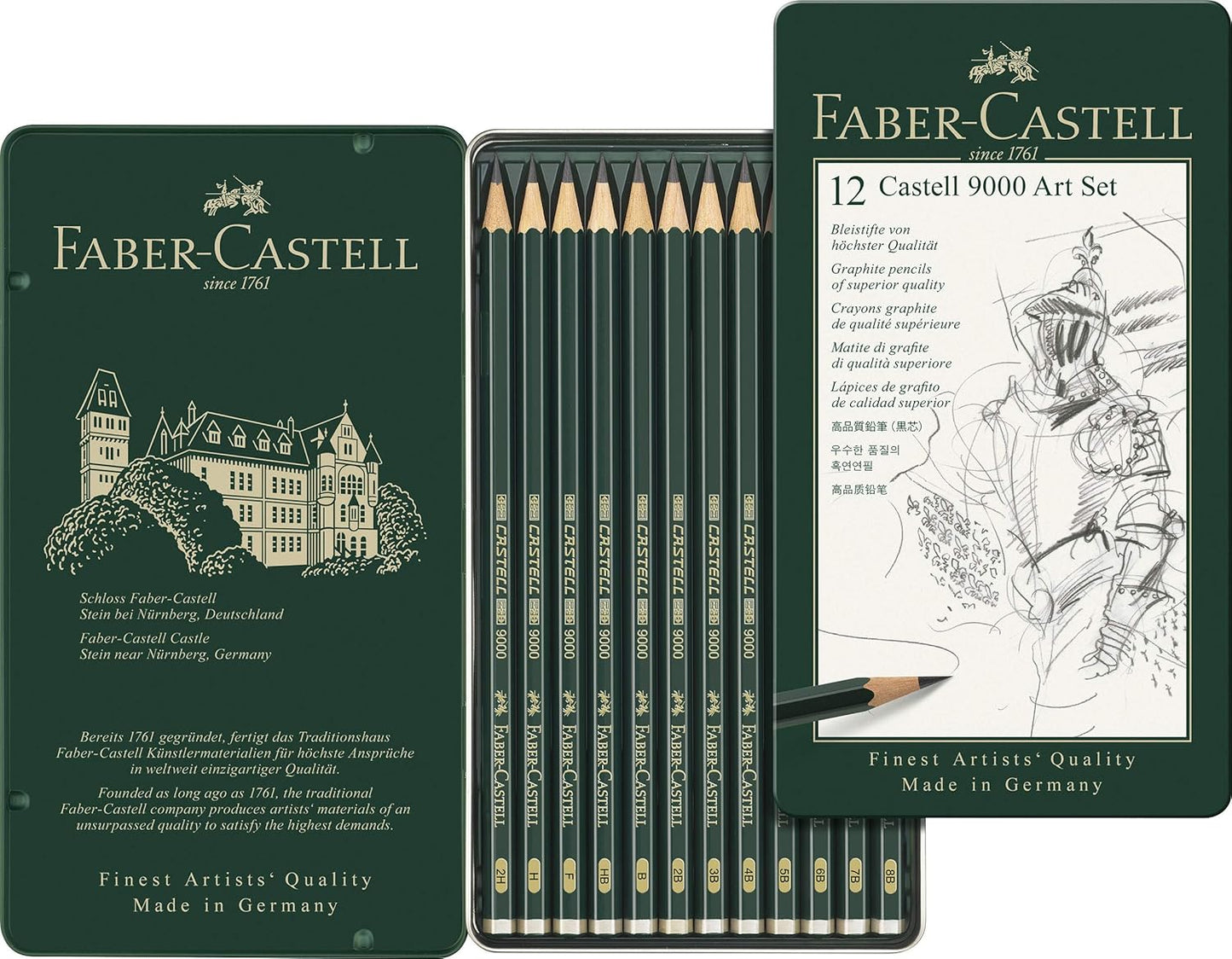 Faber Castell 12 Castell 9000 Art - Set of 12 (8B, 7B, 6B, 5B, 4B, 3B, 2B, B, HB, F, H and 2H)
