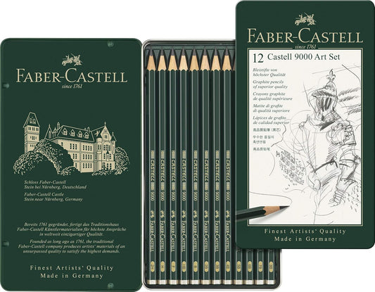 Faber Castell 12 Castell 9000 Art - Set of 12 (8B, 7B, 6B, 5B, 4B, 3B, 2B, B, HB, F, H and 2H)