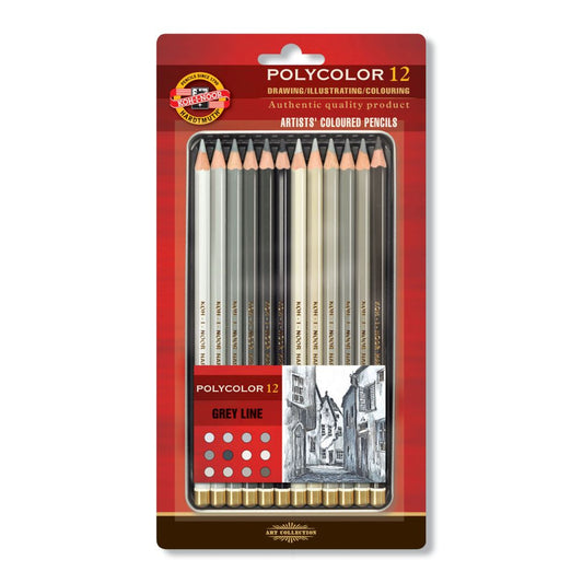Kohinoor Polycolor Artists Coloured Pencil Tin Box | Grey Line |  Set Of 12