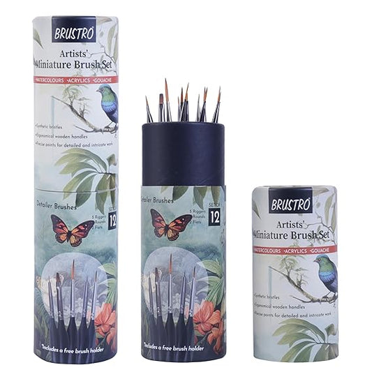 Brustro Miniature Brush Set | Set of 12 | Synthetic Bristles, Detail Fine Tip