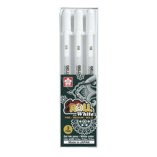 SAKURA Royal Gelly Roll Pen | White |  Fine/Medium/Bold | 3 Pen Set
