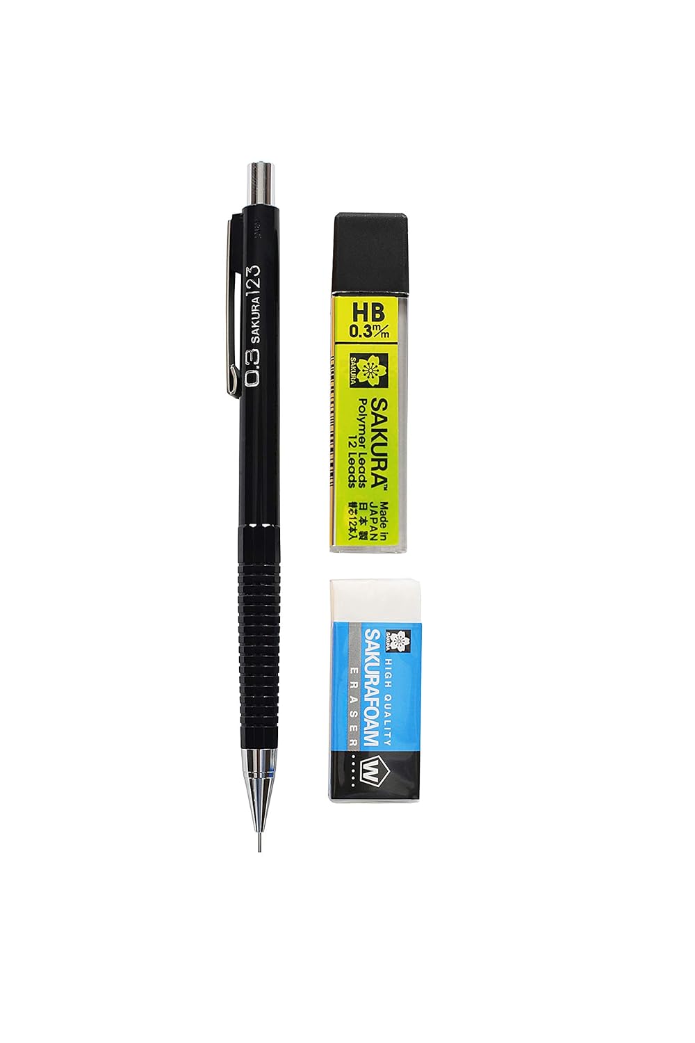SAKURA Mechanical Pencil Starter Set With Lead Refill And Foam Eraser -HB 0.5 | 0.9 | 0.3