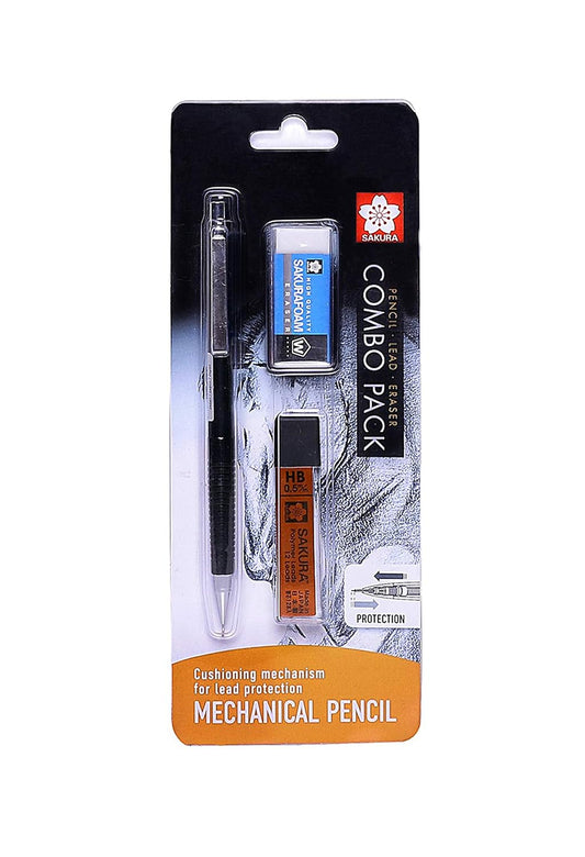 SAKURA Mechanical Pencil Starter Set With Lead Refill And Foam Eraser -HB  0.5 | 0.9 | 0.3