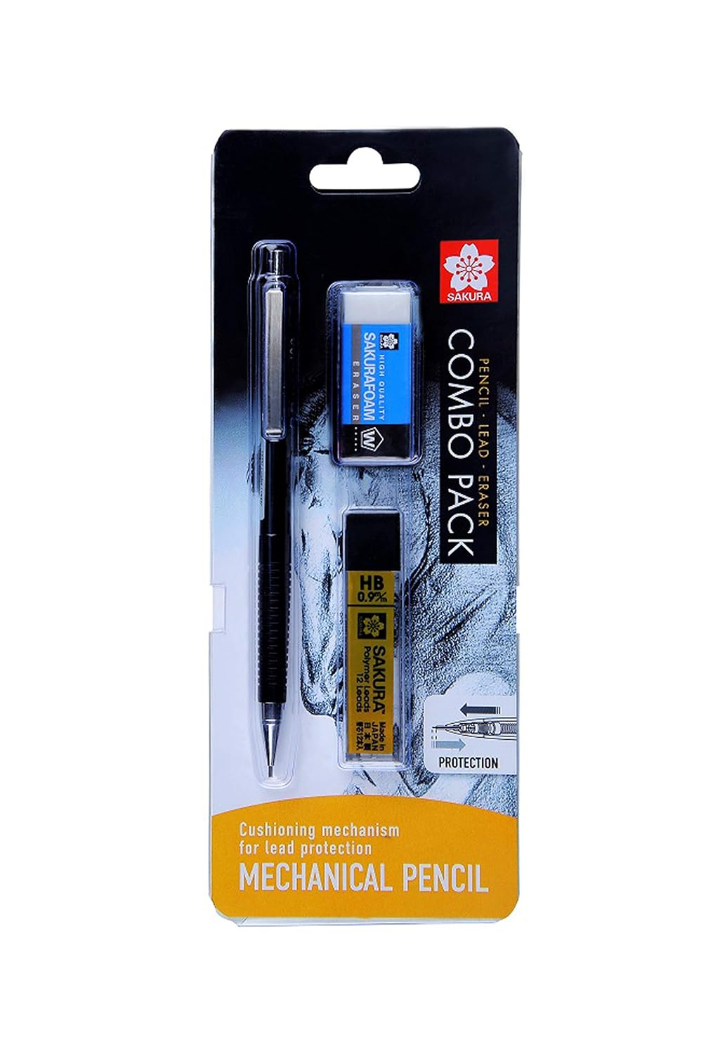 SAKURA Mechanical Pencil Starter Set With Lead Refill And Foam Eraser -HB 0.5 | 0.9 | 0.3