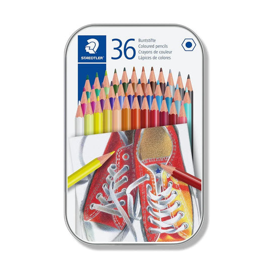 STAEDTLER Coloured Hexagonal Pencils | 36 Shades | Metal Box