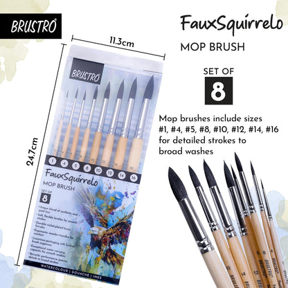 BRUSTRO Faux Squirrelo Mop Brush | Round, Set of 8