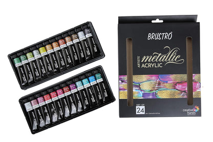 BRUSTRO Artists Metallic Acrylic Paint |  Set of 24 | 12ml