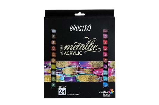BRUSTRO Artists Metallic Acrylic Paint |  Set of 24 | 12ml