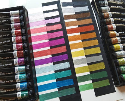 BRUSTRO Artists Metallic Acrylic Paint |  Set of 24 | 12ml