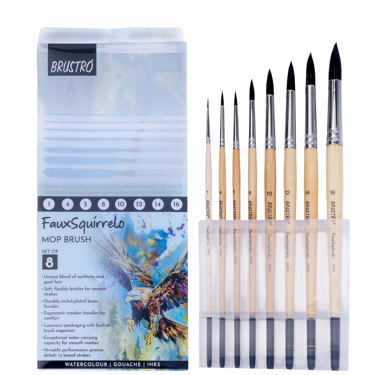 BRUSTRO Faux Squirrelo Mop Brush | Round, Set of 8