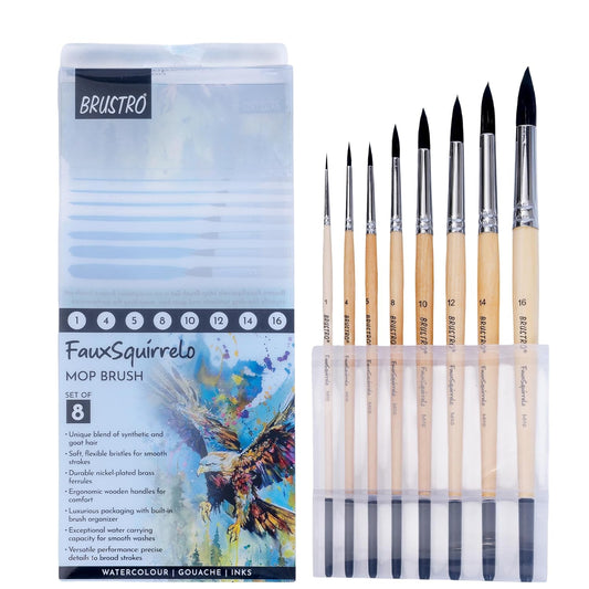 BRUSTRO Faux Squirrelo Mop Brush | Round, Set of 8