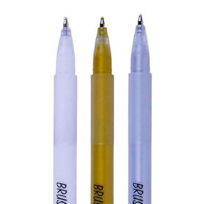 BRUSTRO Assorted Gel Pen (White, Gold and Silver)| 1mm Metal Tip - Set of 3