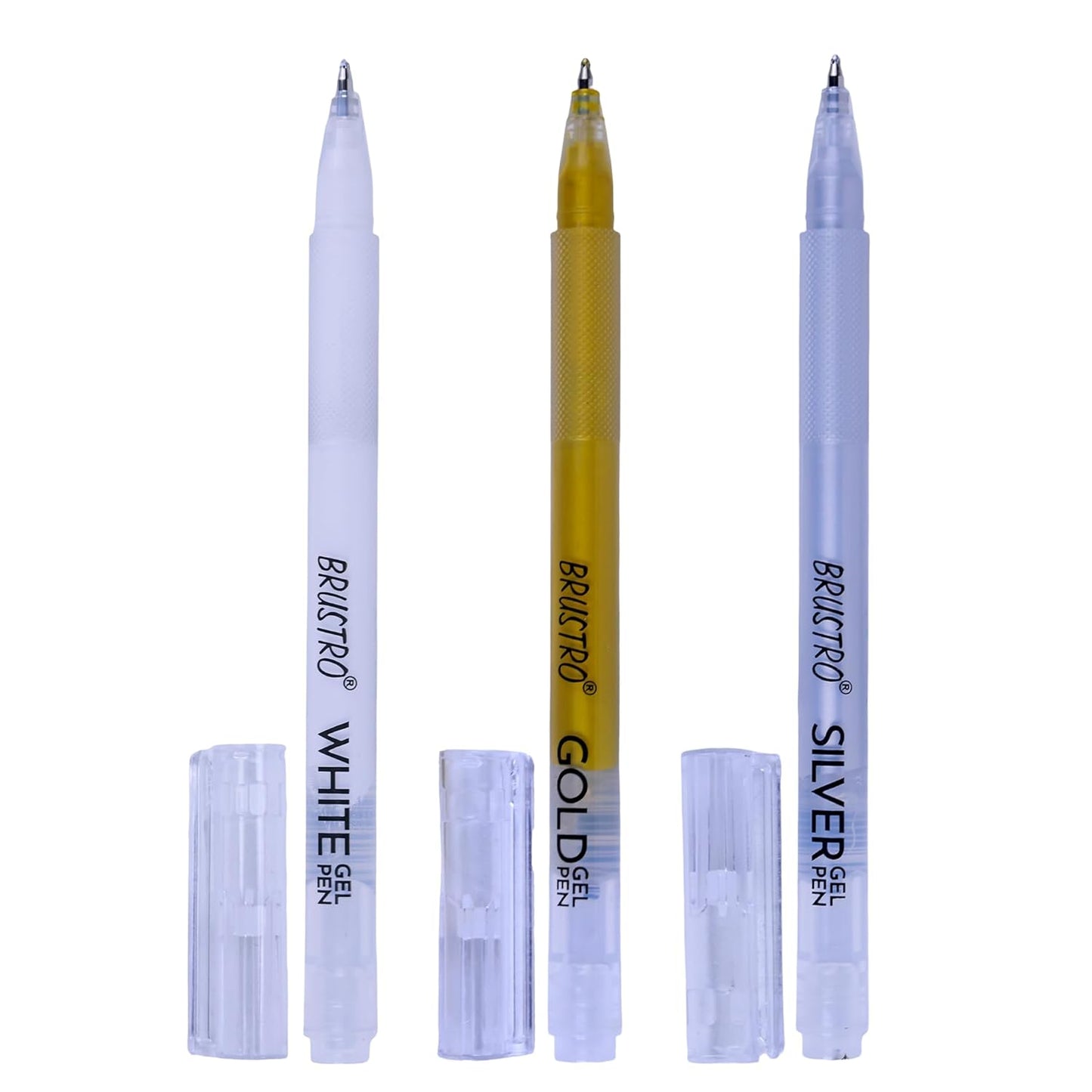 BRUSTRO Assorted Gel Pen (White, Gold and Silver)| 1mm Metal Tip - Set of 3