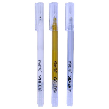 BRUSTRO Assorted Gel Pen (White, Gold and Silver)| 1mm Metal Tip - Set of 3