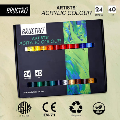 BRUSTRO Artists Acrylic Colour | Set of 24 | 40ml Tubes