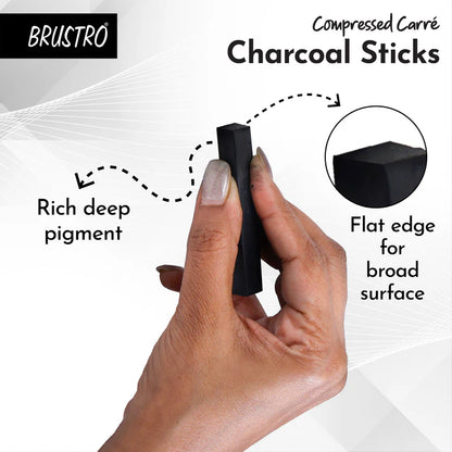 BRUSTRO Compressed Charcoal Sticks - Set of 6 (5 Black & 1 White Stick)