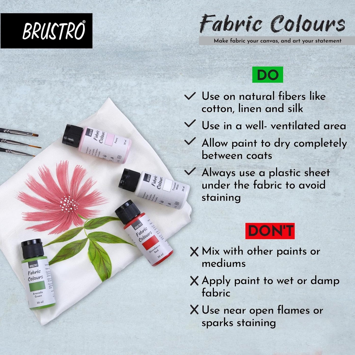 BRUSTRO Artists Fabric Colours - Set of 12, 30ml Bottles |