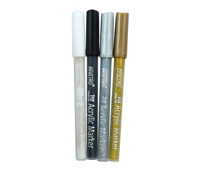 Brustro Acrylic (DIY) Fine Tip Marker Set of 4 - Gold, Silver, Black, White