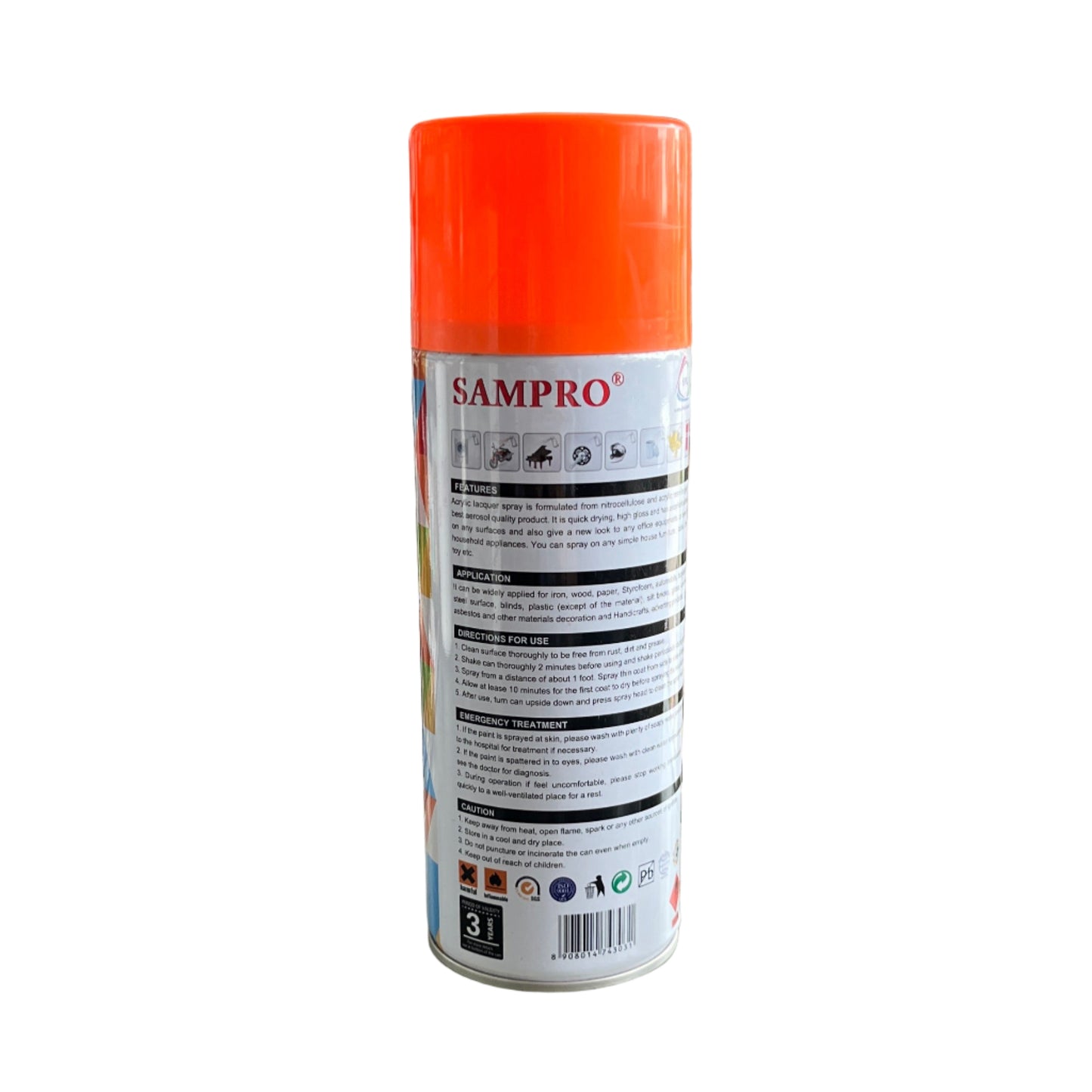 Spray Paint | Fluorescent Orange | DIY, Quick Drying with Gloss Finish | 400ml