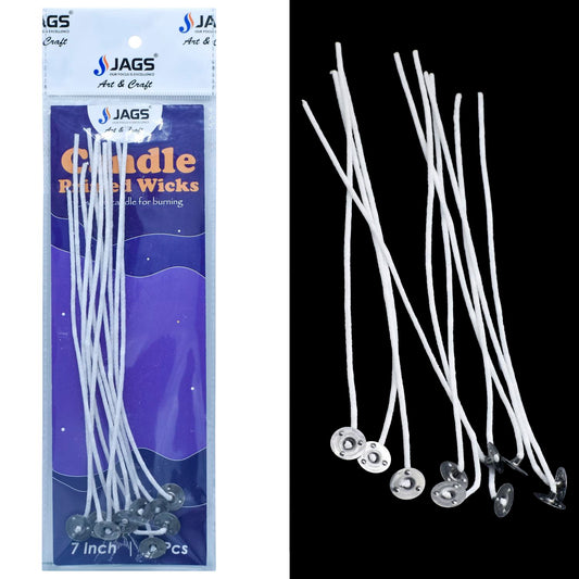 Candle Primed Wicks | 7 Inch |  Pack Of 10 | Candle Making Accessories
